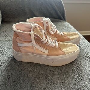 Vans Women's Peach and Cream High-Top Sneakers